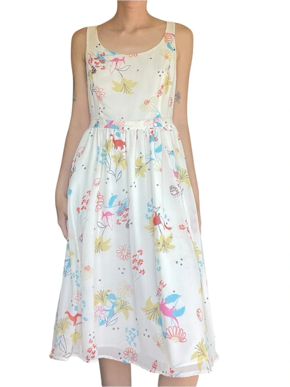 ModCloth Whimsical Floral Dinosaur Print Sundress Pockets Womens S - Picture 4 of 5